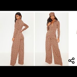 Rust Geo oversized wide leg jumpsuit